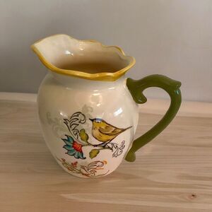 Hand Painted Ashland Ceramic Vase/ Pitcher Canary Bird 6.5” Ivory Yellow Green